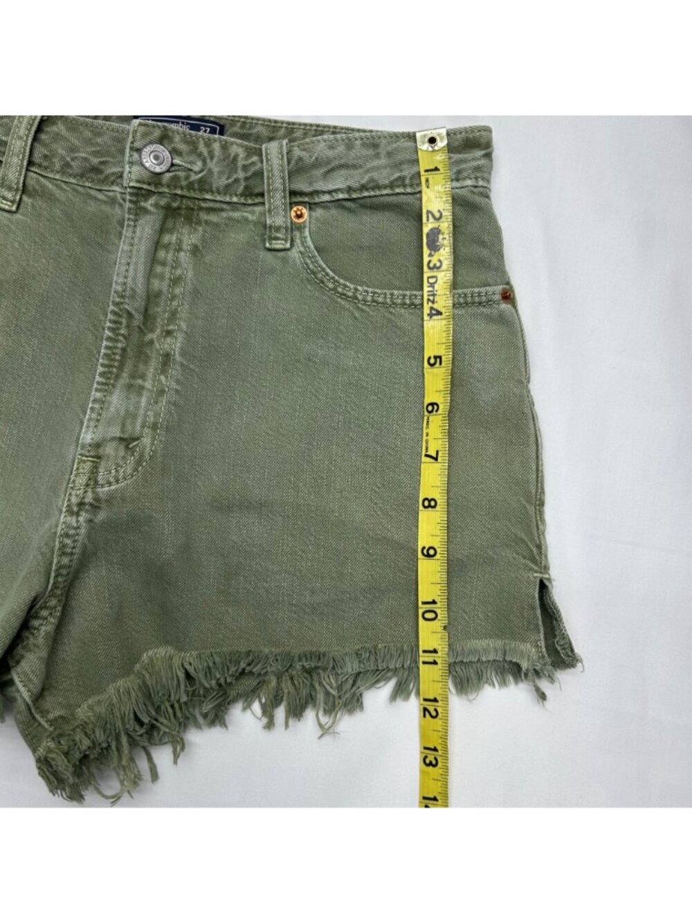 Abercrombie & Fitch Annie High Rise Women's 4/27 Olive Raw Hem Logo - Picture 12 of 15